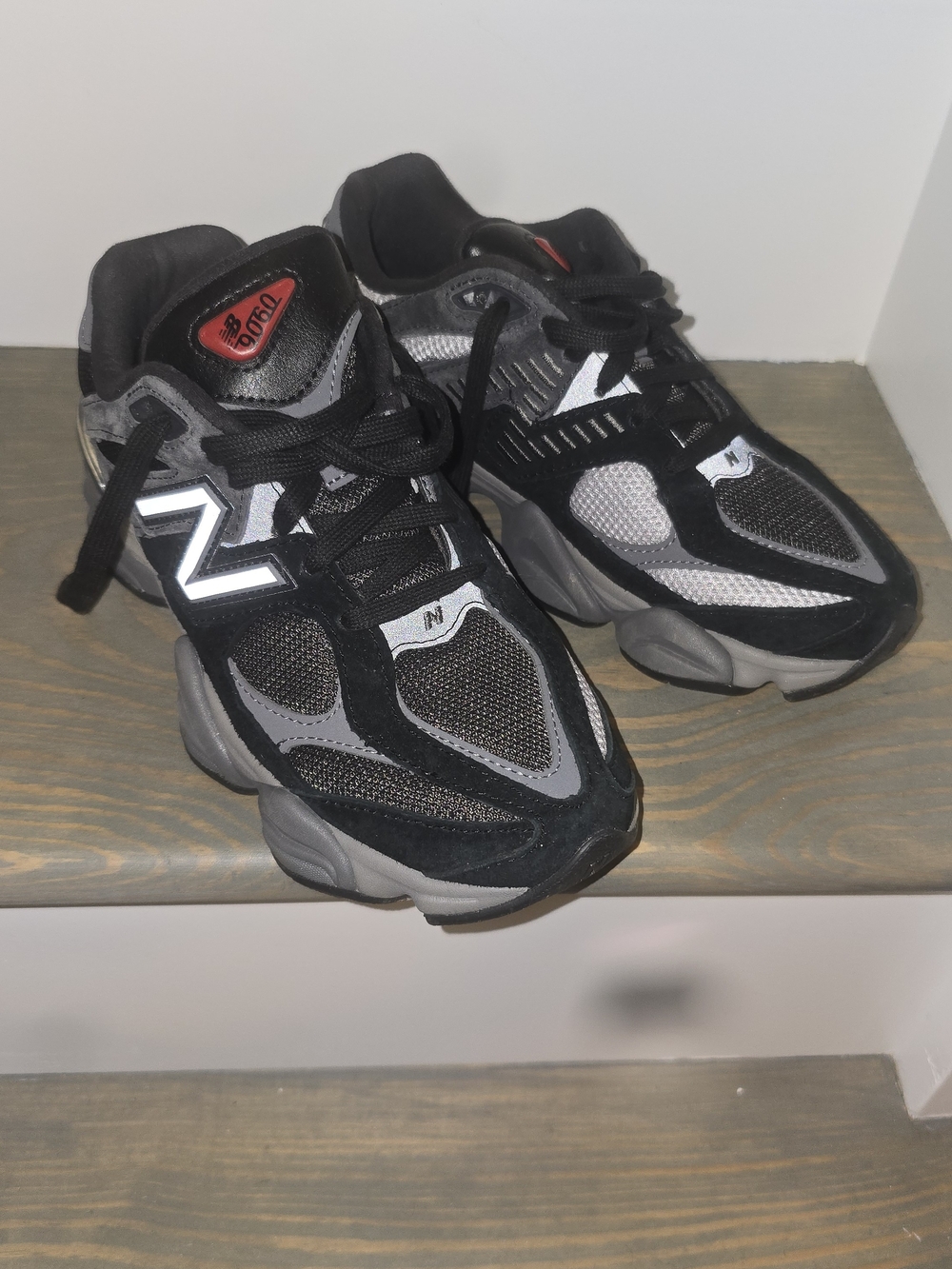 New Balance Black & Gray Mesh Athletic Sneakers with Red Accent